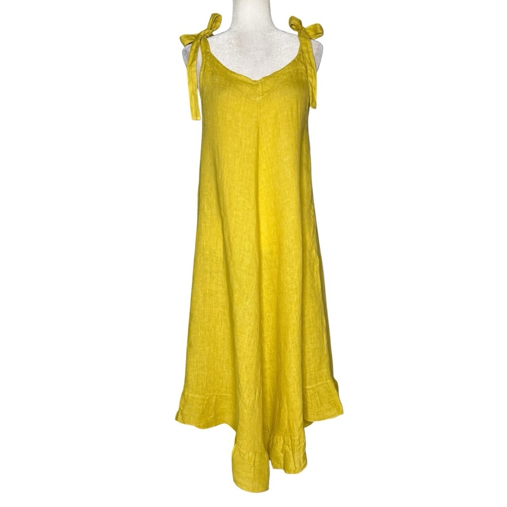 Made In Italy M Pure Linen A Line Asymmetrical Dress Lagenlook Minimalist Beach